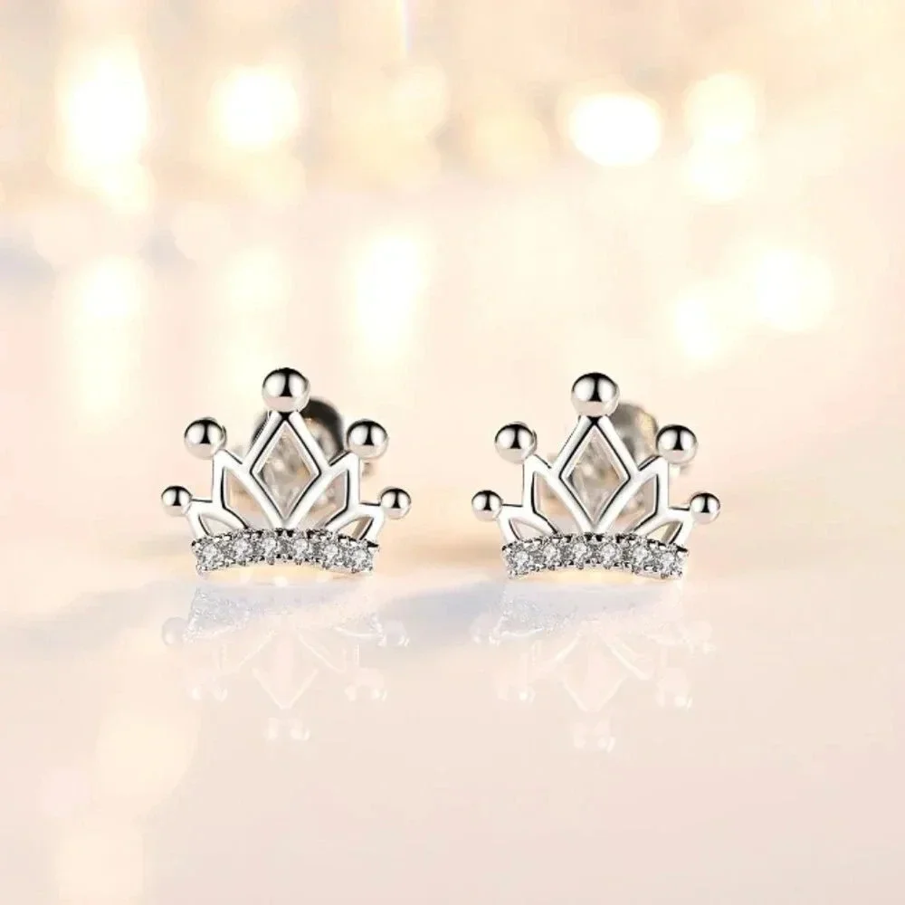 925 Sterling Silver Minimalist Crown Stud Earrings